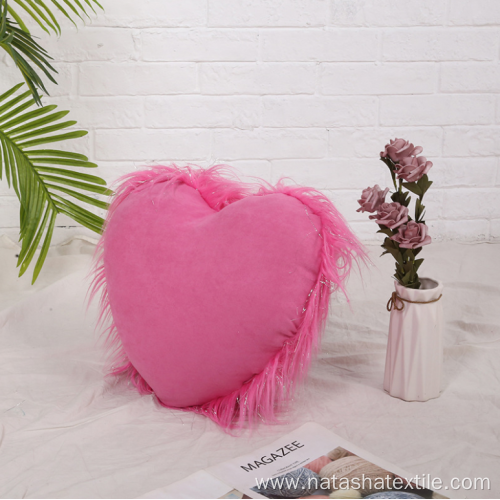 Plush silver silk heart-shaped pillow